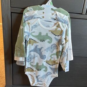 Carter's Dinosaur Print Bodysuit Set - Green, Gray, White - Set of 4 NWT